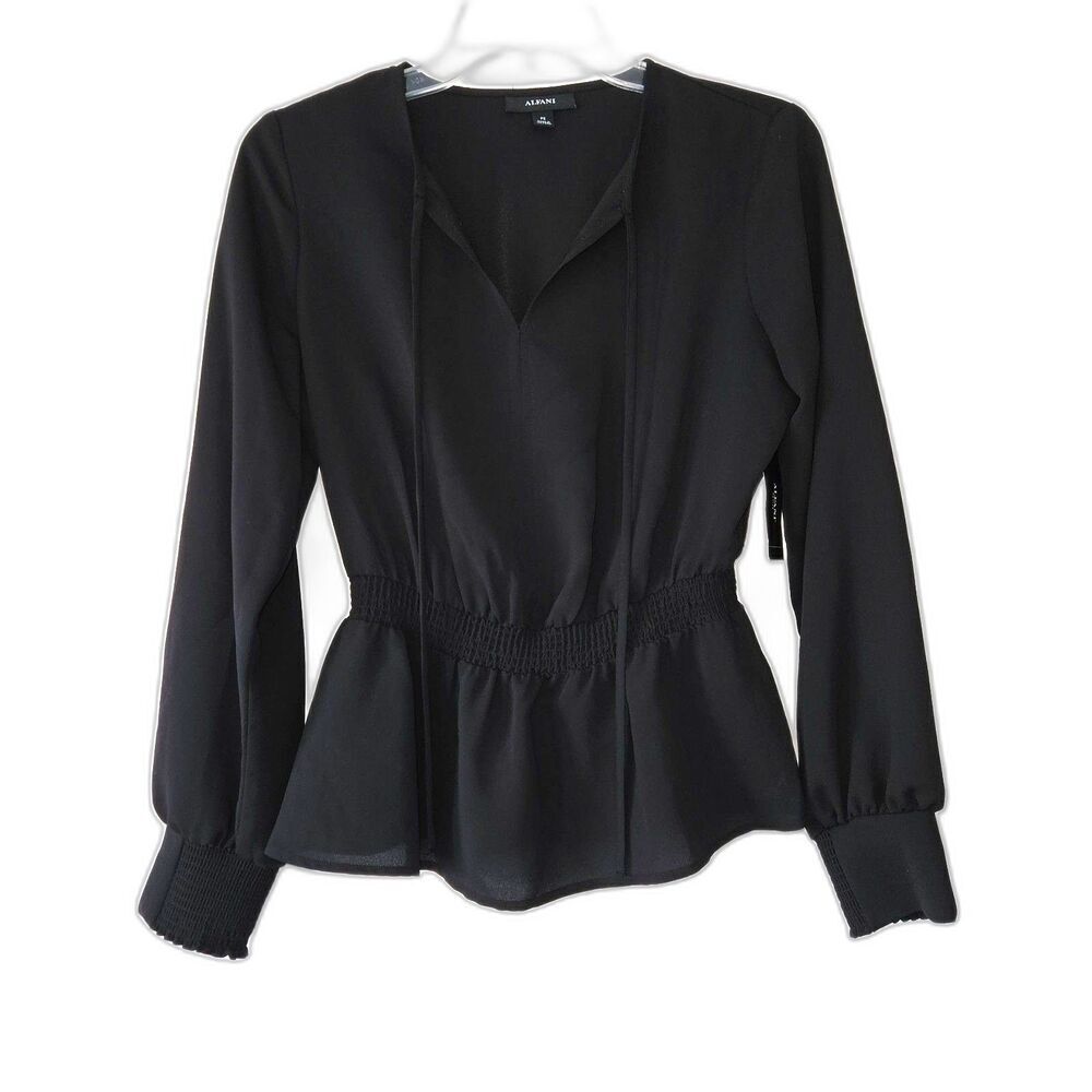ALFANI Peplum V Neck Victorian Gothic Style Blouse Small NWT